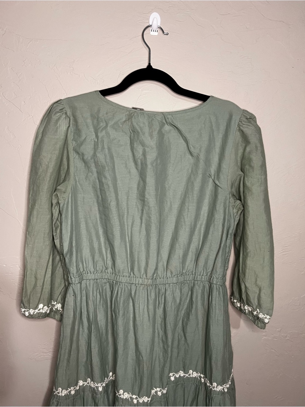 Lucky Brand Sage Green Floral Embroidered Cotton Boho Western Prairie Midi Dress - Picture 11 of 12